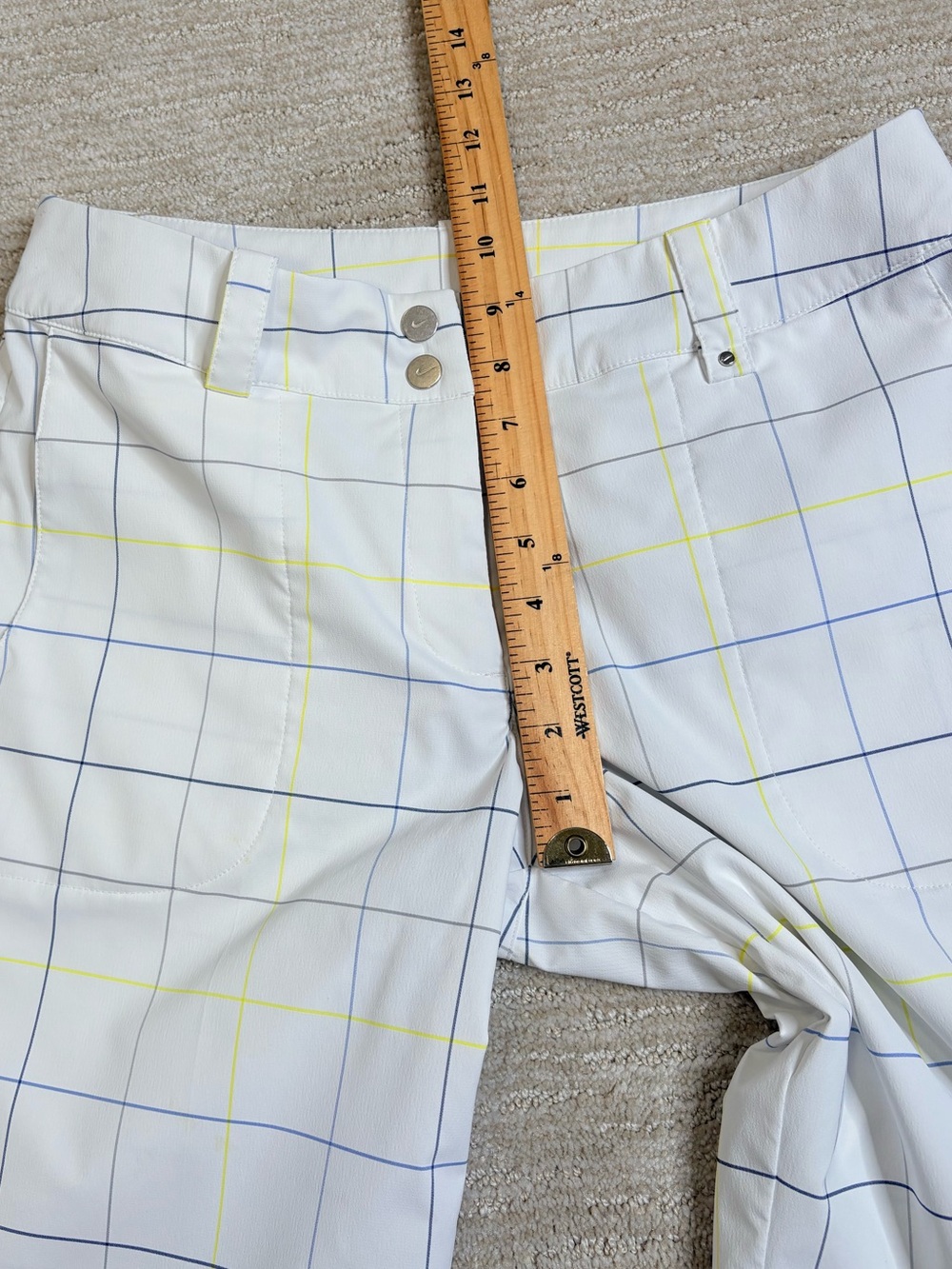 Nike Golf Womens Dri-FIt Plaid Windowpane Bermuda Shorts Size M 8 White Stretch - Picture 7 of 12